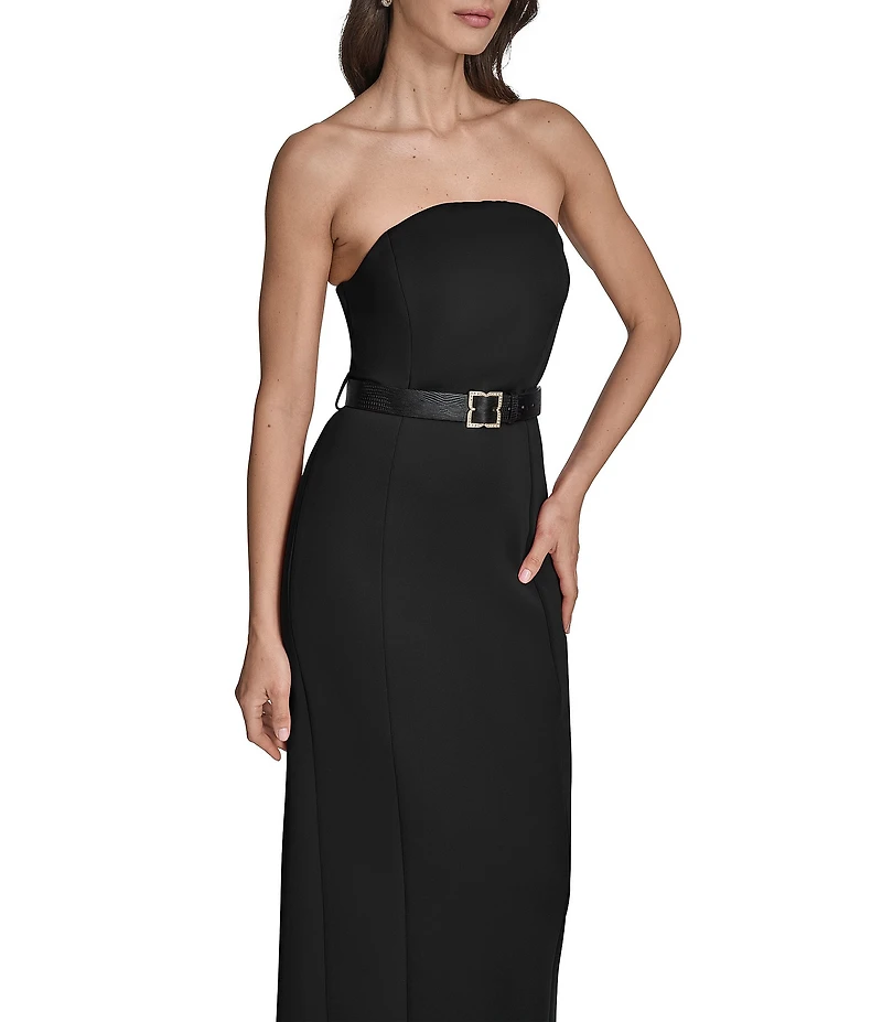 BCBG Scuba Strapless Belted Sleeveless Sheath Maxi Dress