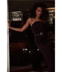 BCBG Scuba Strapless Belted Sleeveless Sheath Maxi Dress