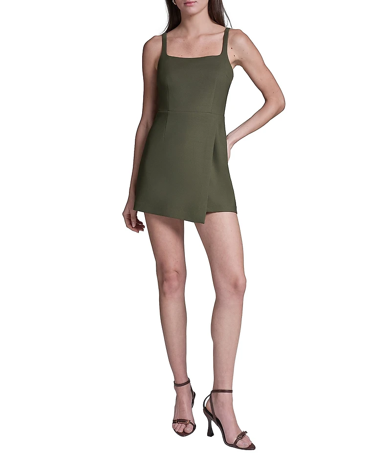 BCBG Scuba Twill Sleeveless Square Neck Short Romper