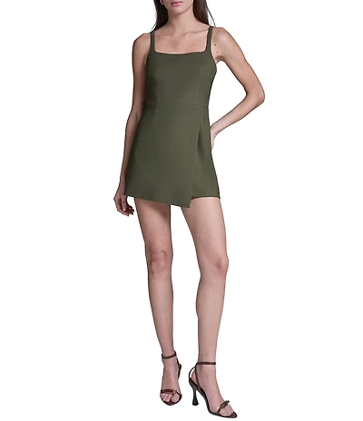 BCBG Scuba Twill Sleeveless Square Neck Short Romper