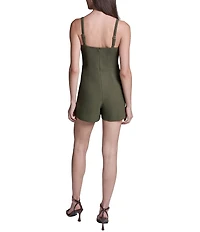 BCBG Scuba Twill Sleeveless Square Neck Short Romper