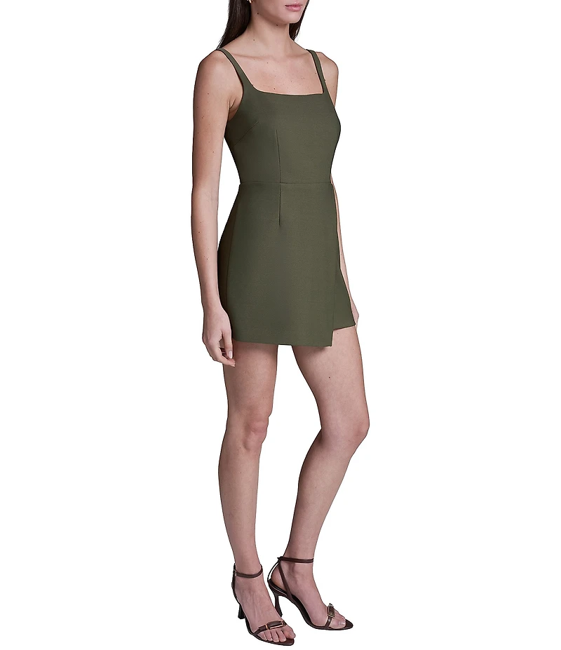 BCBG Scuba Twill Sleeveless Square Neck Short Romper