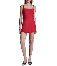 BCBG Scuba Twill Sleeveless Square Neck Short Romper