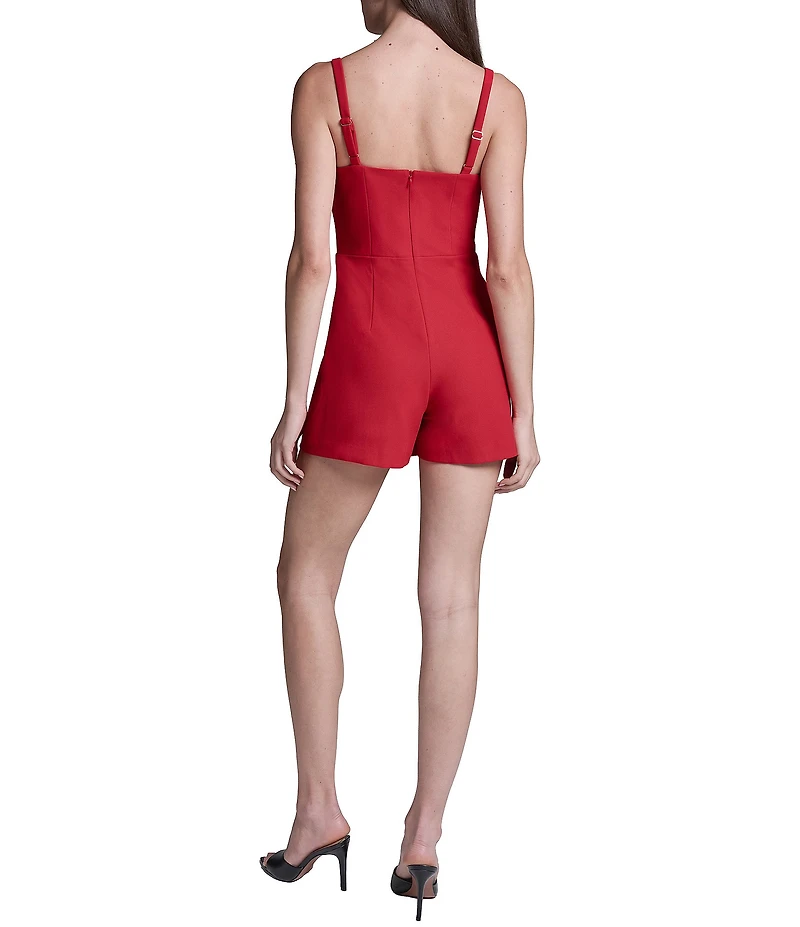 BCBG Scuba Twill Sleeveless Square Neck Short Romper