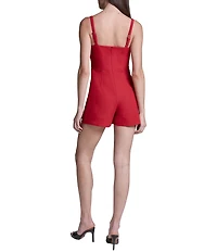 BCBG Scuba Twill Sleeveless Square Neck Short Romper