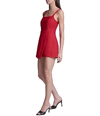 BCBG Scuba Twill Sleeveless Square Neck Short Romper