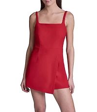 BCBG Scuba Twill Sleeveless Square Neck Short Romper