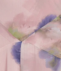 BCBG Chiffon Floral Print Short Puff Sleeve Sheath Midi Dress