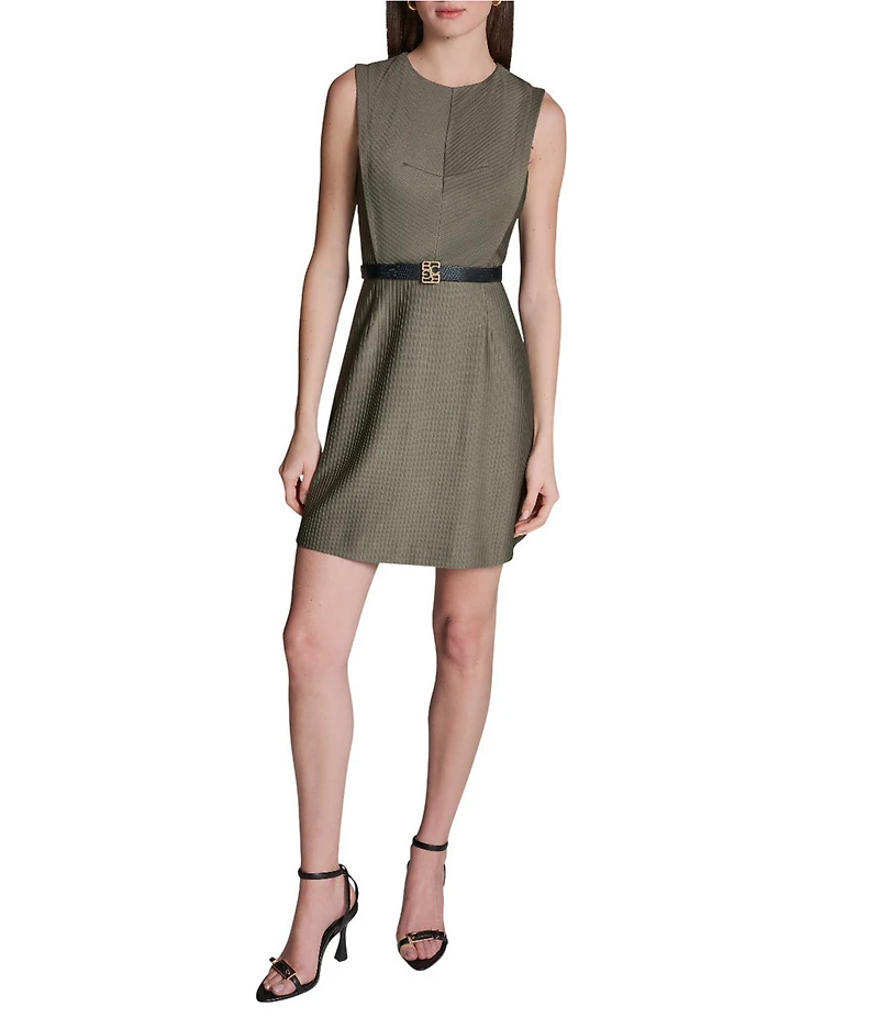 BCBG Sleeveless Belted Short Sheath Knit Dress