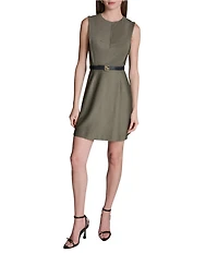 BCBG Sleeveless Belted Short Sheath Knit Dress