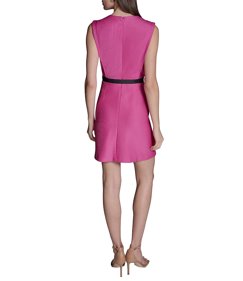 BCBG Sleeveless Belted Short Sheath Knit Dress