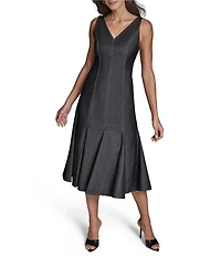 BCBG Sleeveless Denim V-Neck A-Line Midi Dress