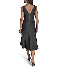 BCBG Sleeveless Denim V-Neck A-Line Midi Dress
