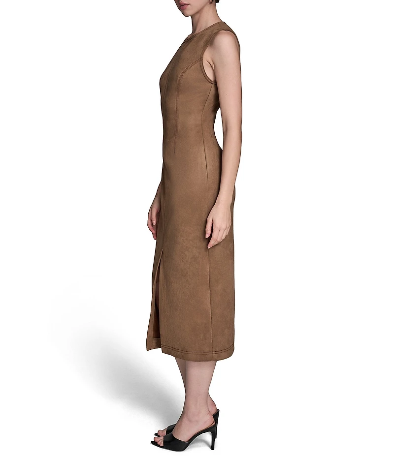 BCBG Sleeveless Suede Midi Sheath Dress