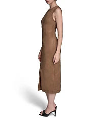 BCBG Sleeveless Suede Midi Sheath Dress