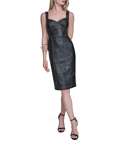 BCBG Sleeveless Sweetheart Neckline Stretch Denim Dress