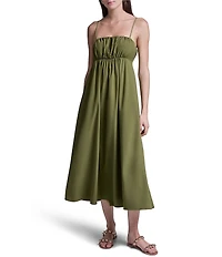 BCBG Square Neck Empire Waist Side Pocket Everyday Stretch Midi Dress