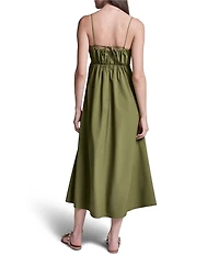 BCBG Square Neck Empire Waist Side Pocket Everyday Stretch Midi Dress