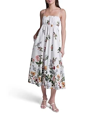 BCBG Square Neck Sleeveless Floral Midi Dress