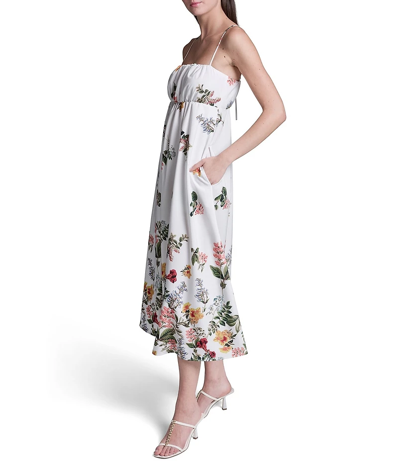 BCBG Square Neck Sleeveless Floral Midi Dress