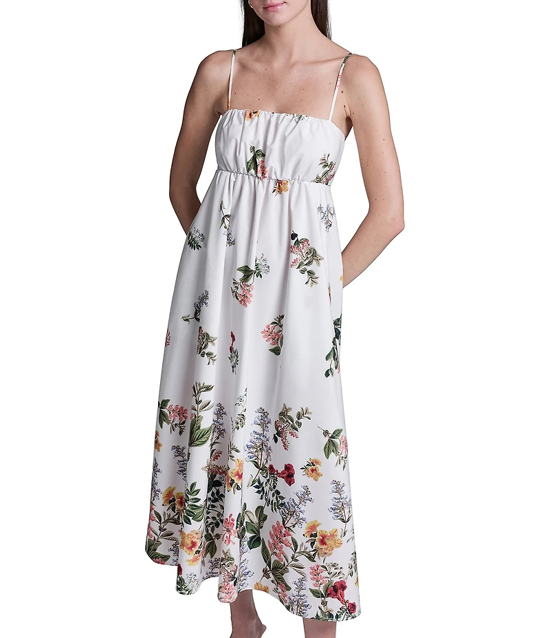 BCBG Square Neck Sleeveless Floral Midi Dress