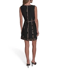 BCBG Stretch Crepe Crew Neck Sleeveless Lace Inset Sheath Mini Dress