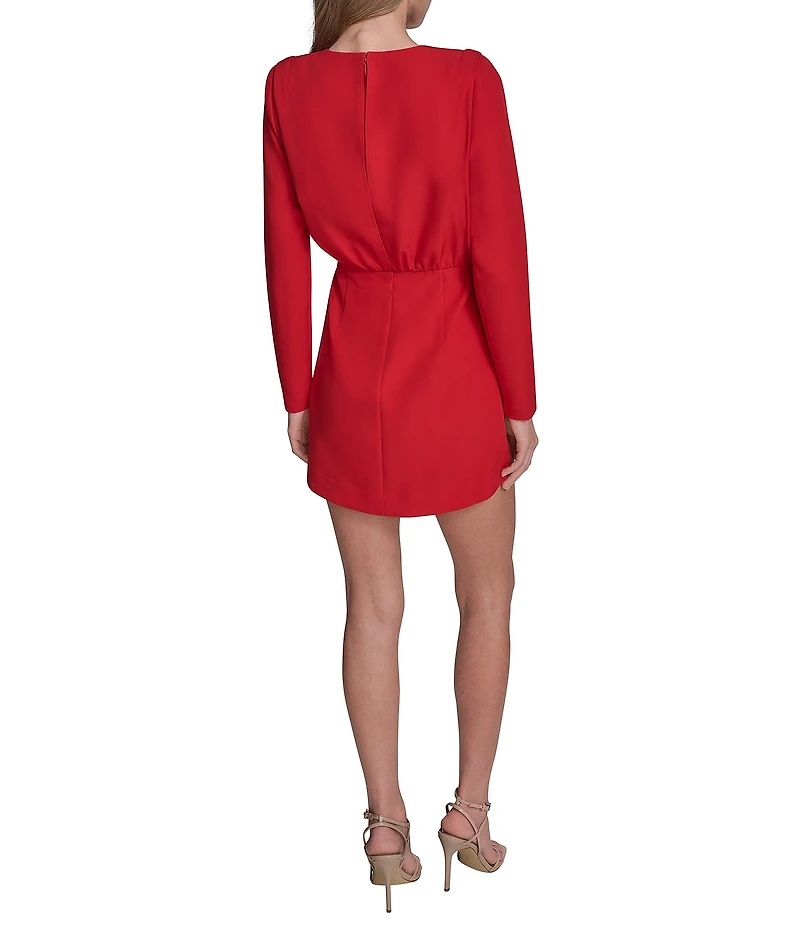 BCBG Stretch Crepe Long Sleeve Shoulder Pad A-Line Mini Dress
