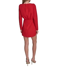 BCBG Stretch Crepe Long Sleeve Shoulder Pad A-Line Mini Dress