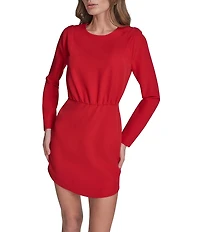 BCBG Stretch Crepe Long Sleeve Shoulder Pad A-Line Mini Dress