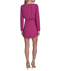 BCBG Stretch Crepe Long Sleeve Shoulder Pad A-Line Mini Dress