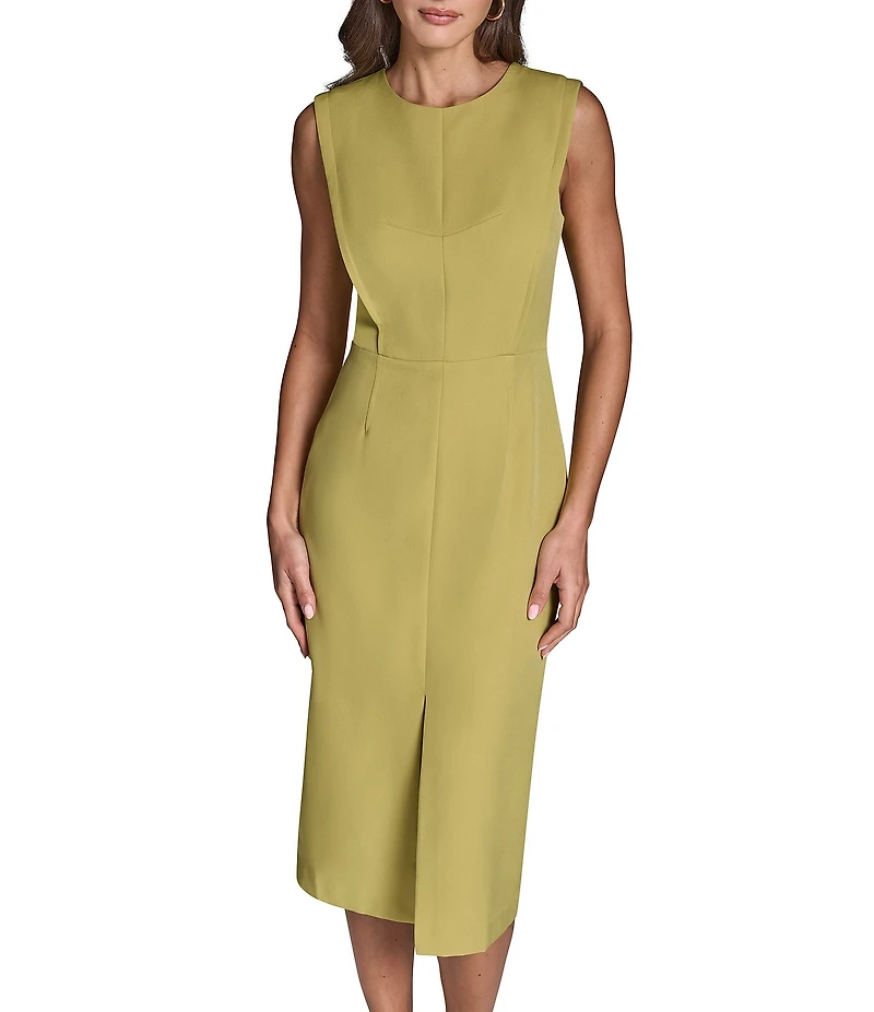 BCBG Stretch Crepe Sheath Sleeveless Midi Dress