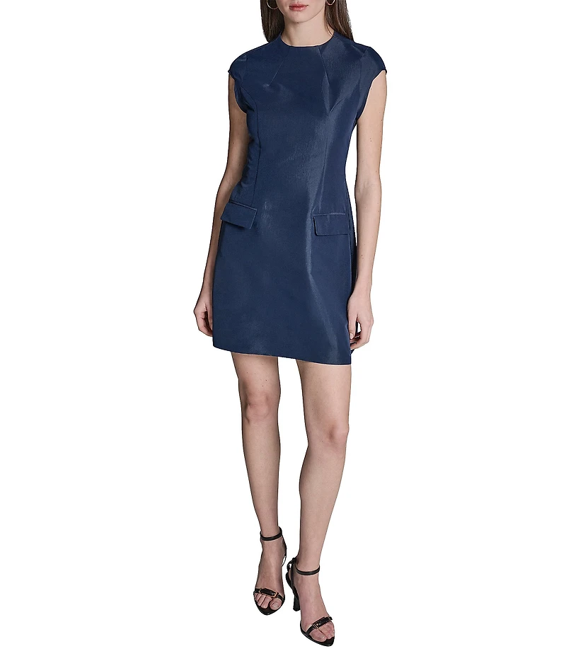 BCBG Stretch Taffetta Crew Neck Cap Sleeve Hourglass Mini Dress