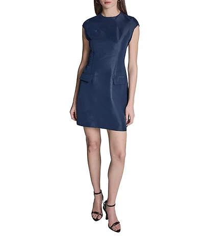 BCBG Stretch Taffetta Crew Neck Cap Sleeve Hourglass Mini Dress