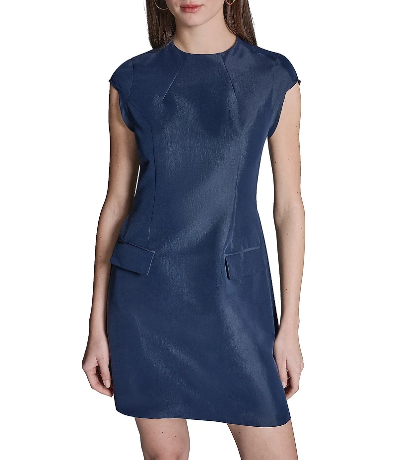 BCBG Stretch Taffetta Crew Neck Cap Sleeve Hourglass Mini Dress