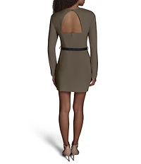 BCBG Suba Sweetheart Neckline Long Sleeve Belted Sheath Mini Dress