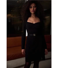 BCBG Suba Sweetheart Neckline Long Sleeve Belted Sheath Mini Dress
