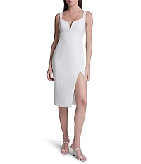 BCBG Sweetheart Neck Sleeveless Scuba Crepe Sheath Midi Dress