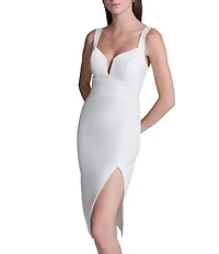 BCBG Sweetheart Neck Sleeveless Scuba Crepe Sheath Midi Dress