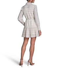 BCBG Textured Stripe Long Sleeve Button Front Collared A-Line Shirtdress