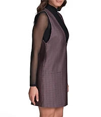 BCBG Two Piece Mock Neck Long Sleeve Mesh Top with Gingham Ponte Jumper Dress Set