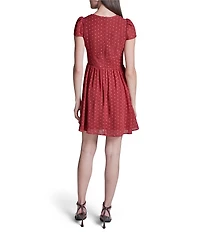 BCBG V-neck Tie Front Dotted Chiffon Empire Waist Dress