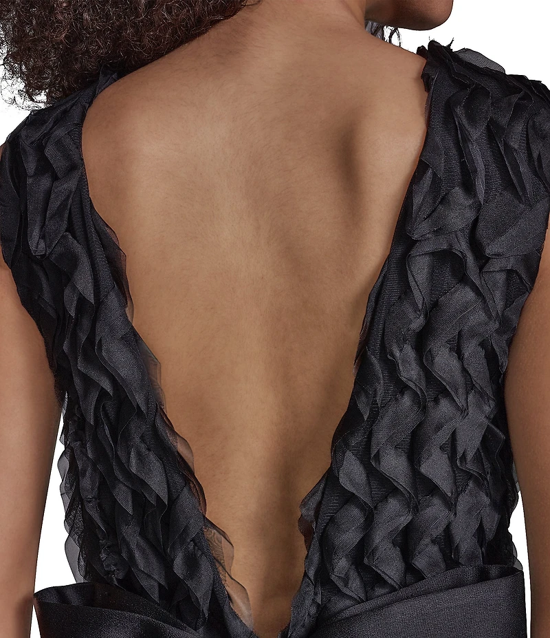 BCBG Wavy Tulle Crew Neck Sleeveless Large Bow Shift Mini Dress