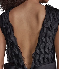 BCBG Wavy Tulle Crew Neck Sleeveless Large Bow Shift Mini Dress