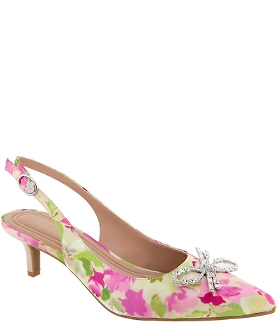 BCBGeneration Donna-3 Floral Print Bow Brooch Slingback Dress Pumps
