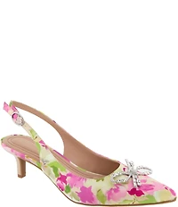 BCBGeneration Donna-3 Floral Print Bow Brooch Slingback Dress Pumps