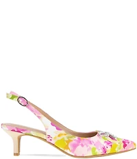 BCBGeneration Donna-3 Floral Print Bow Brooch Slingback Dress Pumps