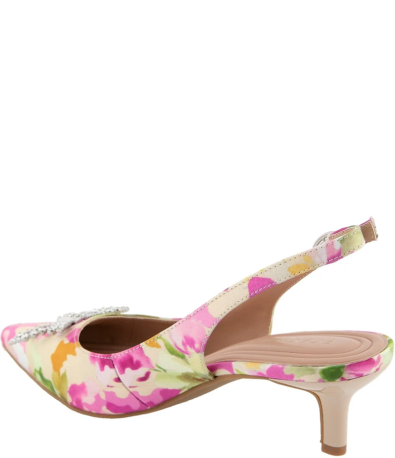 BCBGeneration Donna-3 Floral Print Bow Brooch Slingback Dress Pumps