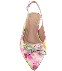 BCBGeneration Donna-3 Floral Print Bow Brooch Slingback Dress Pumps