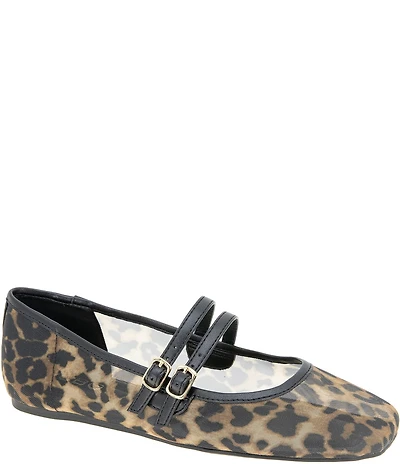 BCBGeneration Harisa Cheetah Print Mesh Double Strap Mary Jane Flats