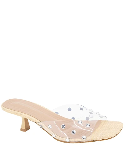BCBGeneration Inika 2 Rhinestone Studded Clear Vinyl Kitten Heel Slide Sandals